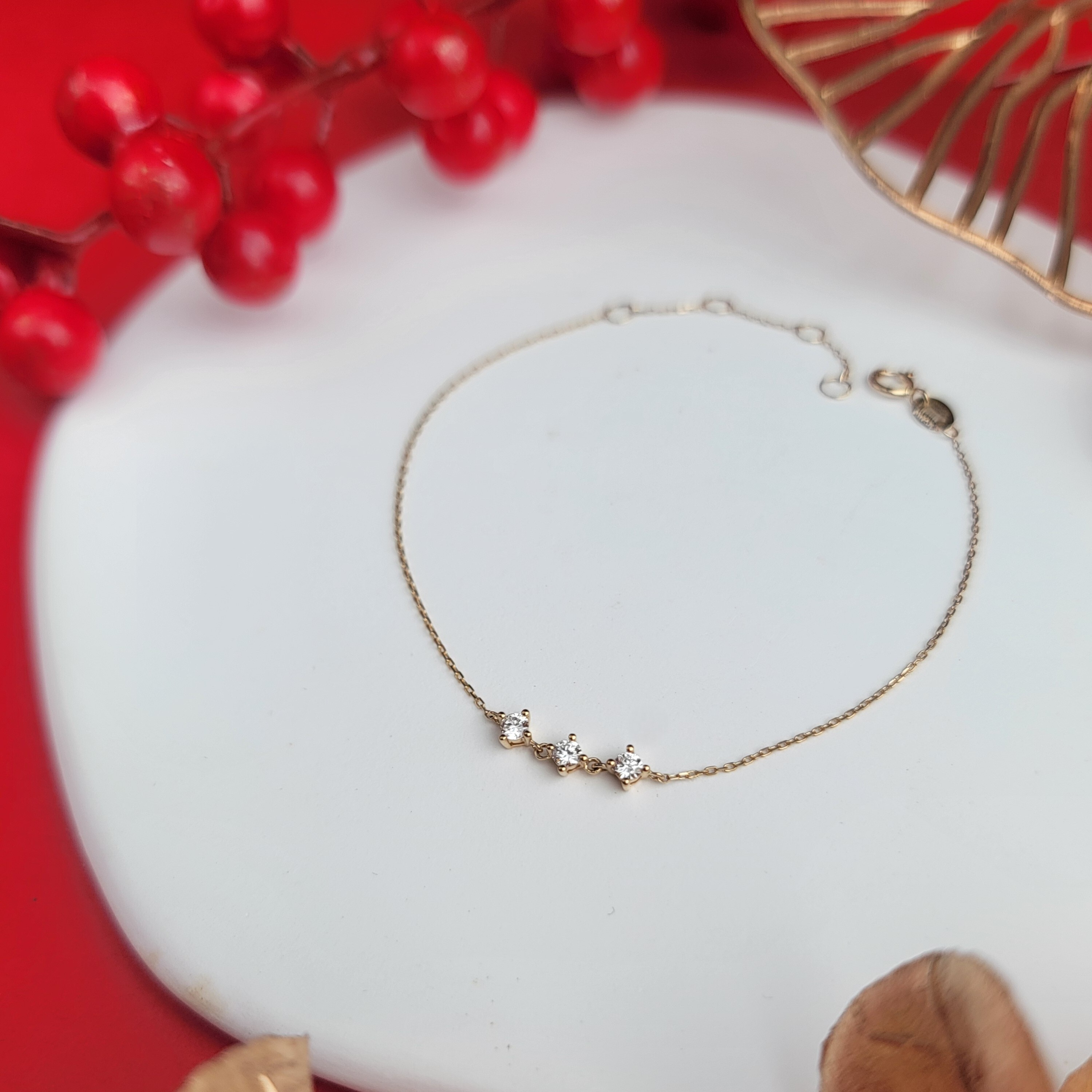 【me.luxe】K18三花朵LAB鑽石手鍊