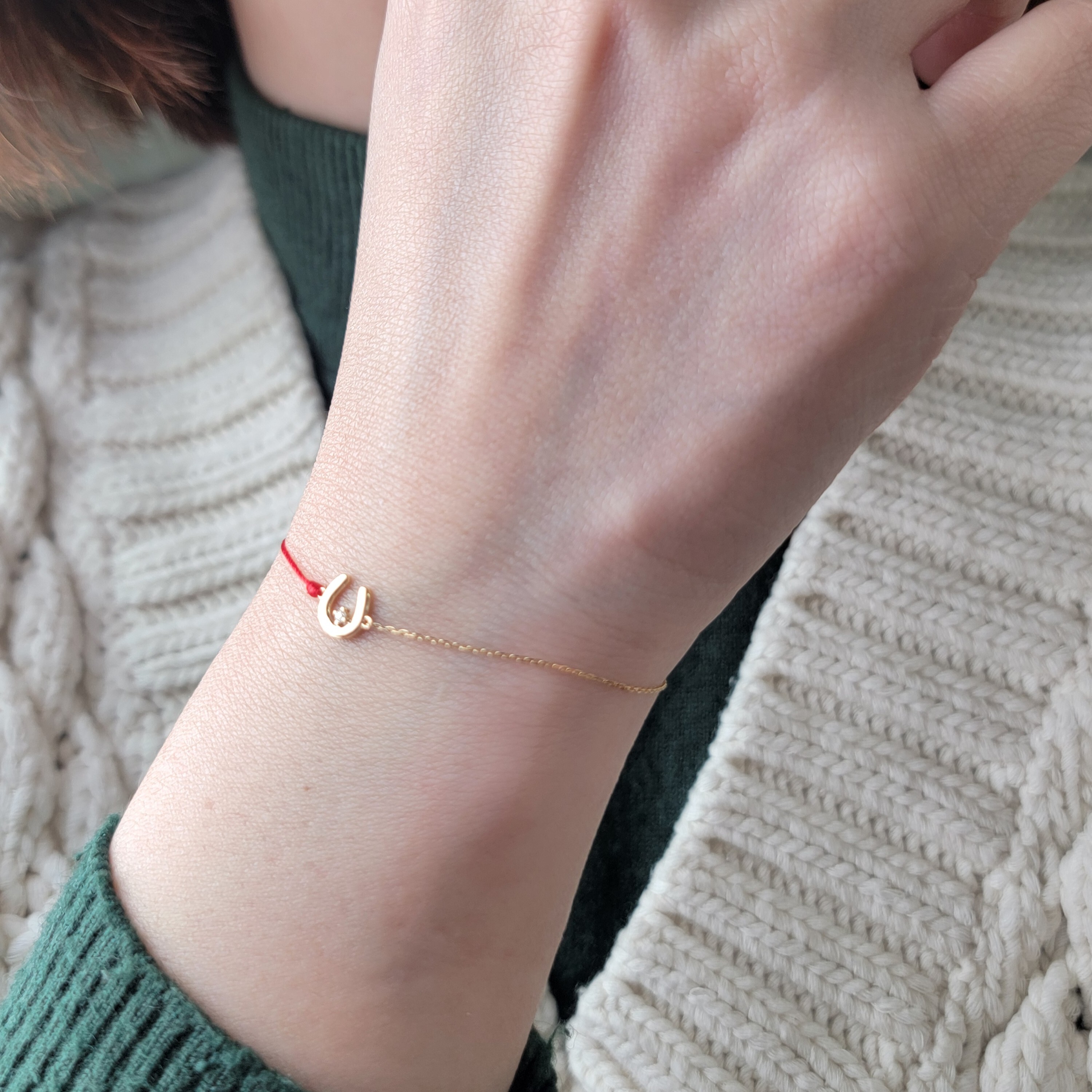 【me.luxe】K18馬蹄1.5分紅繩小豆手鍊