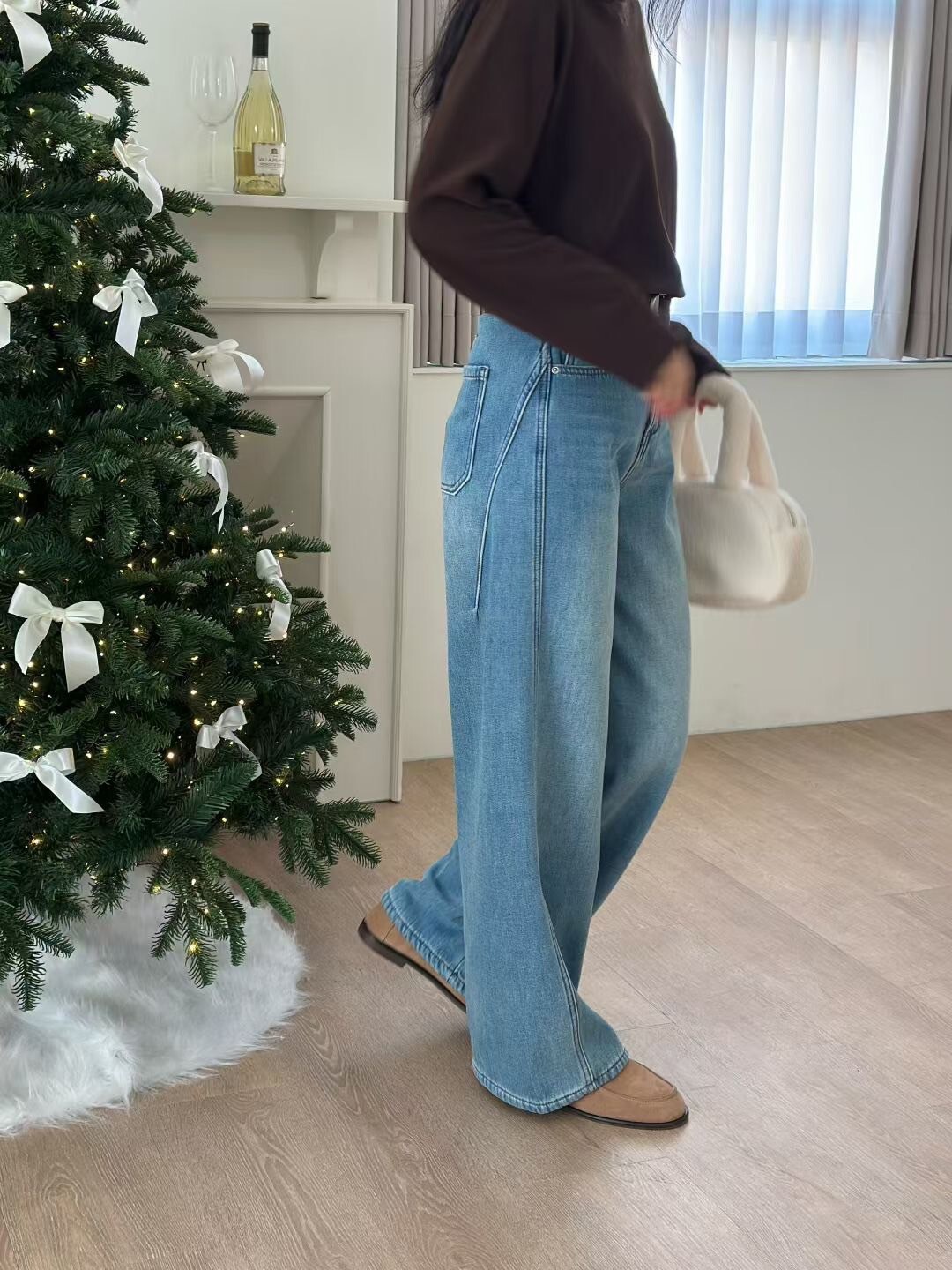 顯瘦感3D車線內刷毛牛仔彎刀褲-S-L / 3色