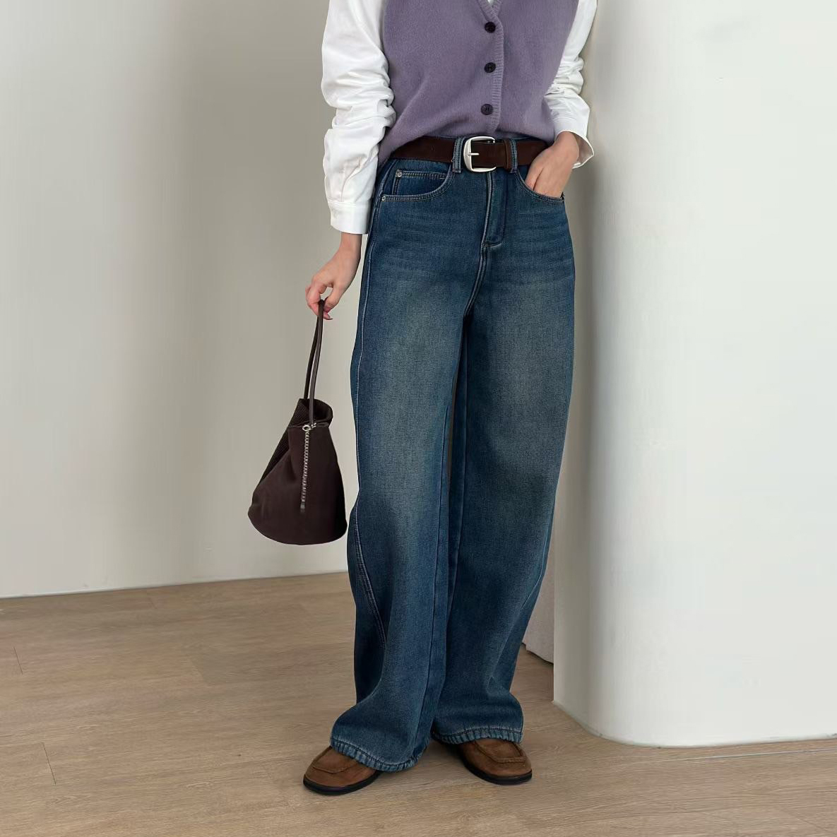 顯瘦感3D車線內刷毛牛仔彎刀褲-S-L / 3色