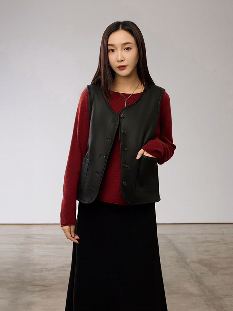 OH!HER 知性羔毛皮革背心