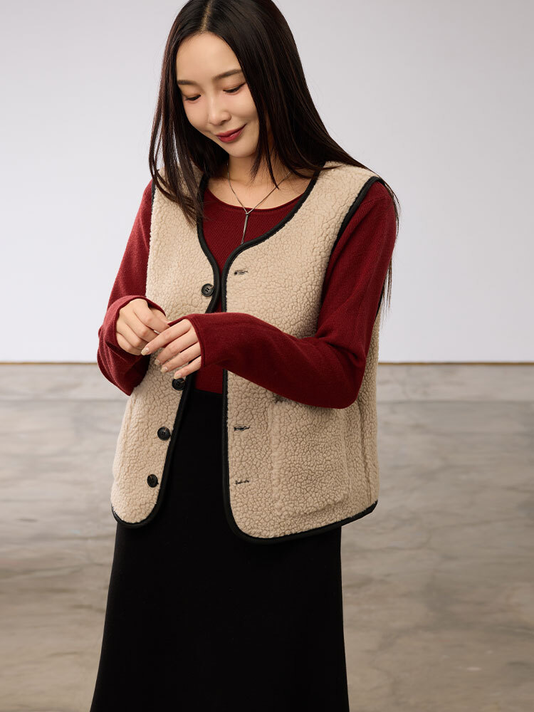 OH!HER 知性兩面穿羔毛皮革背心