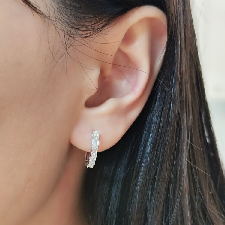 祖母綠切割鑽石圈形耳環