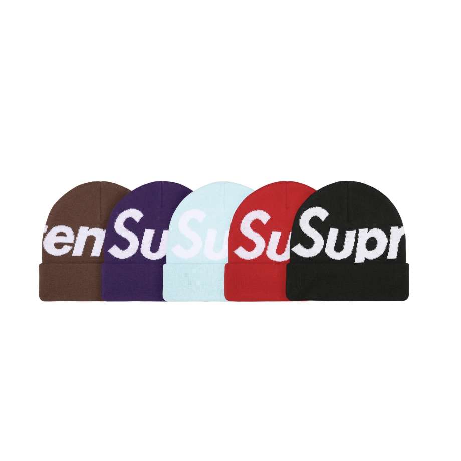 -(B06)-SUPREME BIG LOGO BEANIE  大字體 毛帽 黑色/棕色/藍色/紫色/紅色-FW25BN24