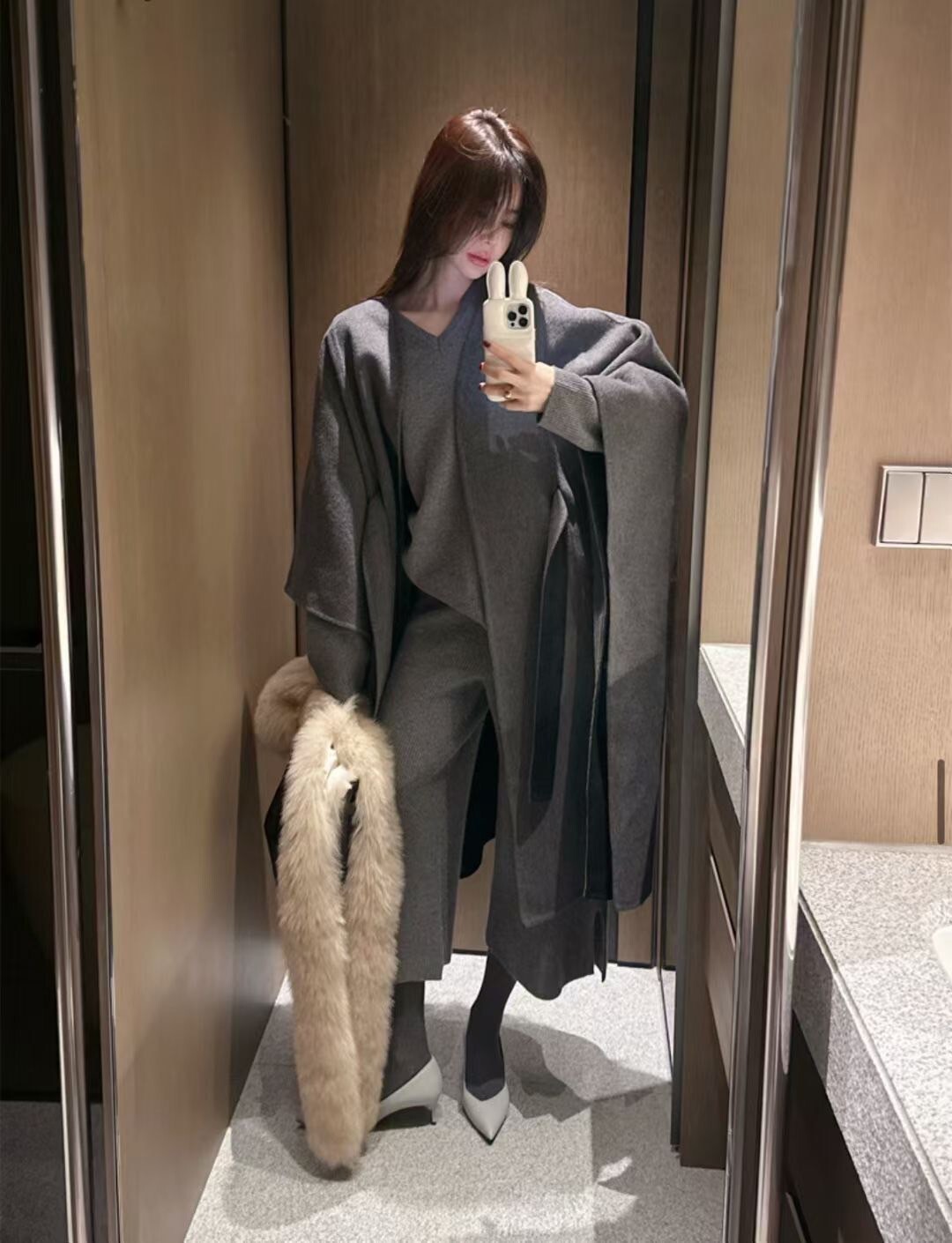 多穿法披肩附綁帶造型長版斗篷外套-F / 3色