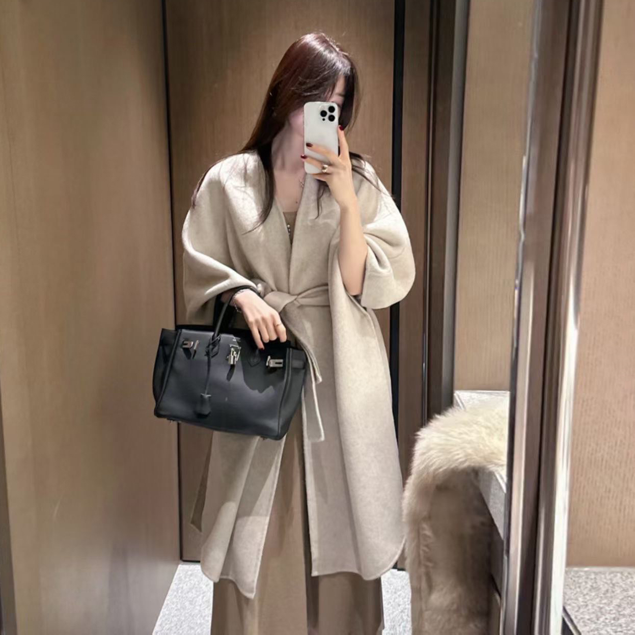 多穿法披肩附綁帶造型長版斗篷外套-F / 3色