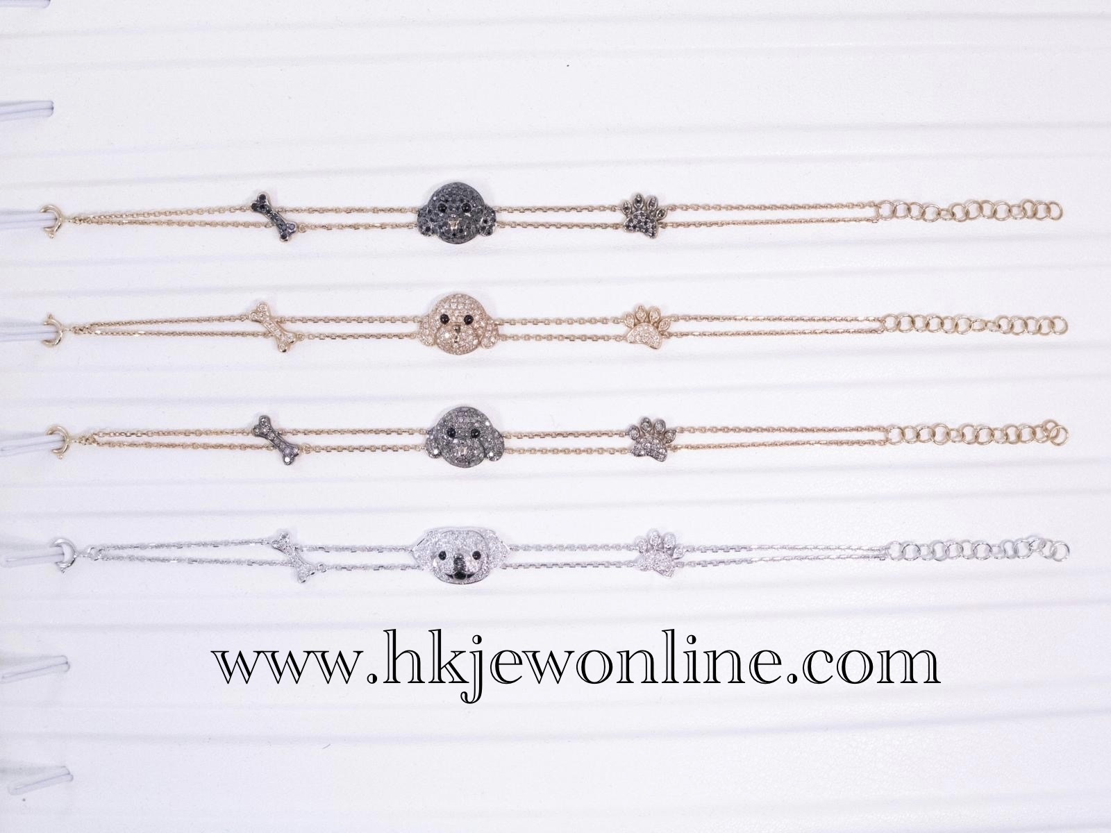 18K Gold Slim Double-Chain Diamond Dog Bracelet