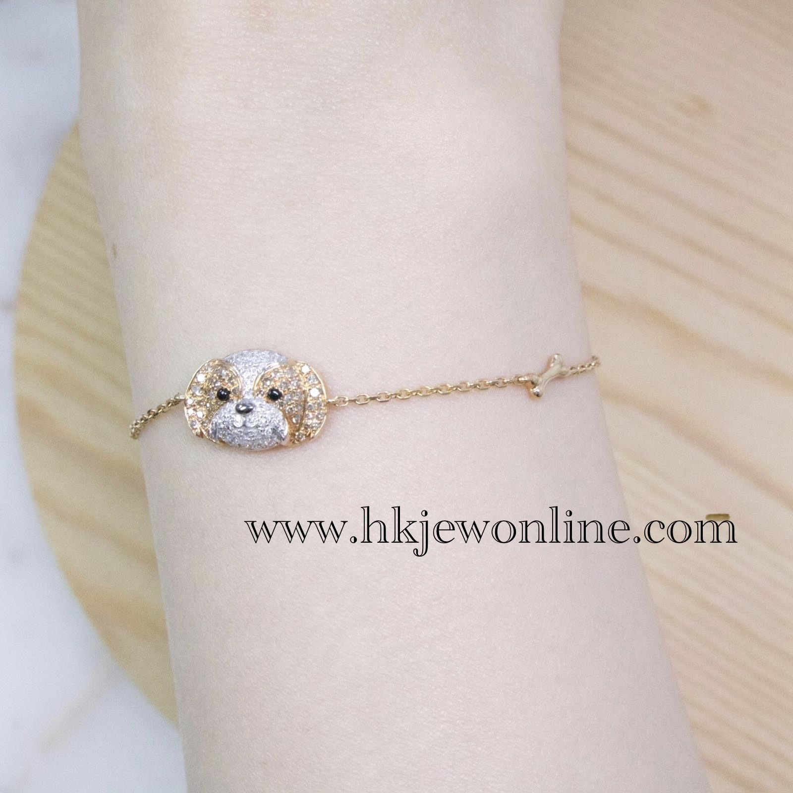 18K gold slim bracelet with Diamond Dog and bone