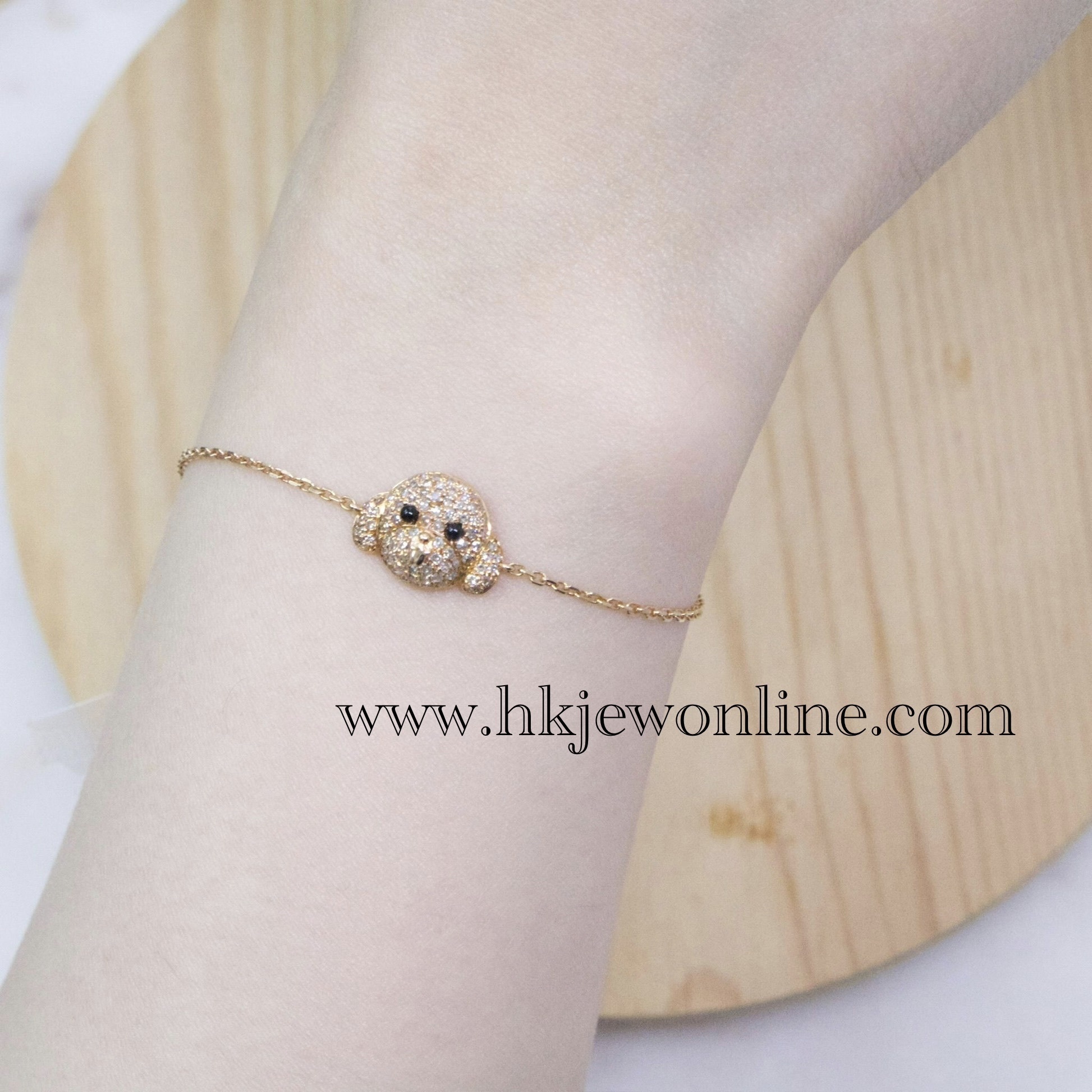 18K Gold Diamond Dog & Diamond Bone Charm Bracelet