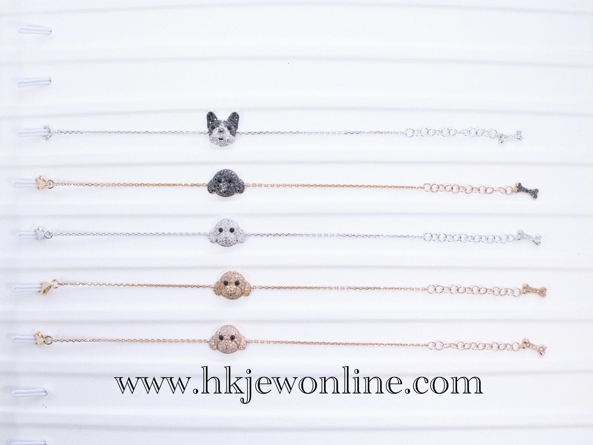 18K Gold Diamond Dog & Diamond Bone Charm Bracelet