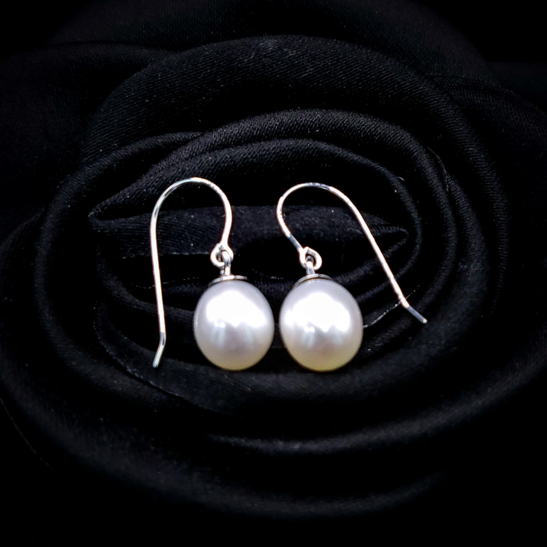全新18K白金珍珠吊耳環