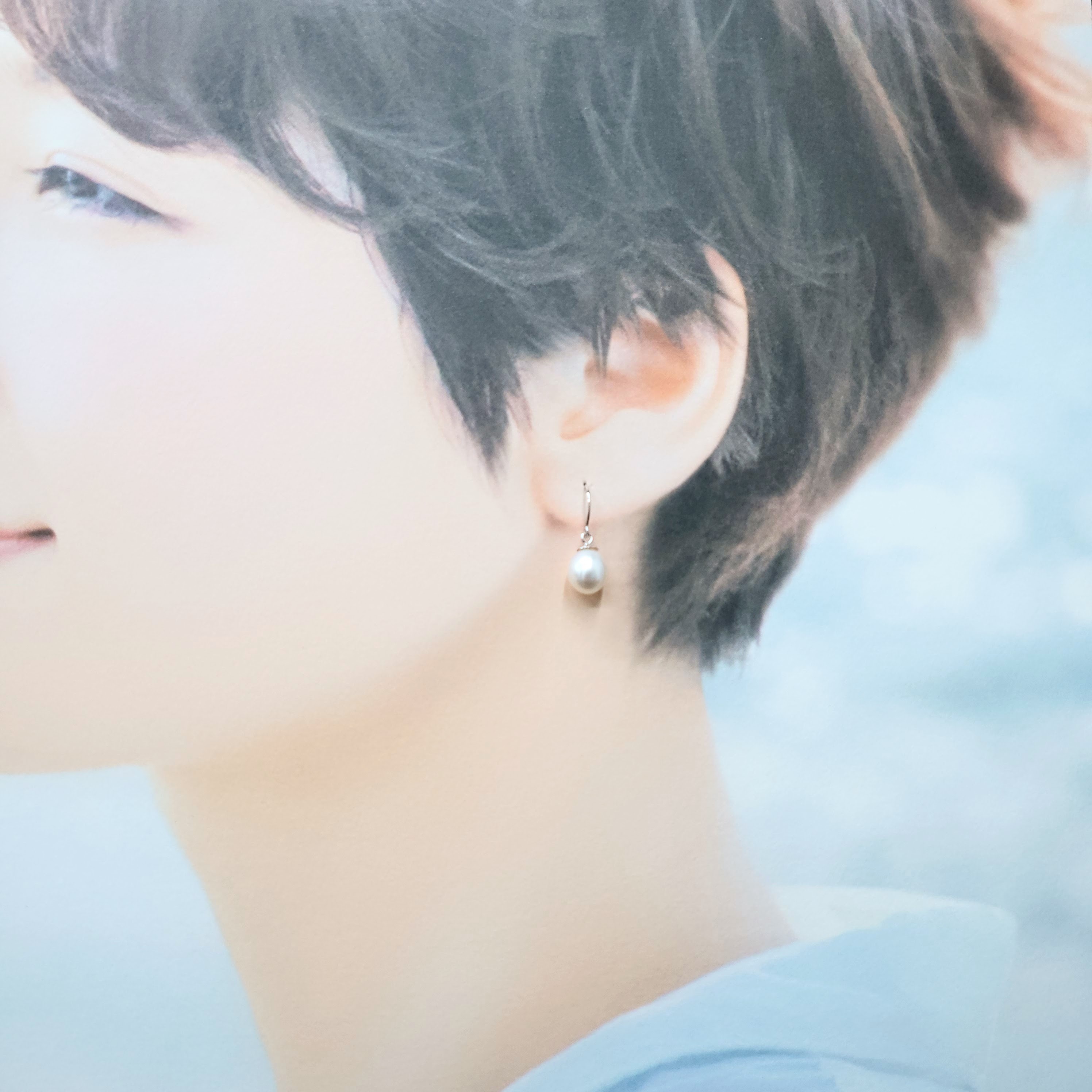 全新18K白金珍珠吊耳環