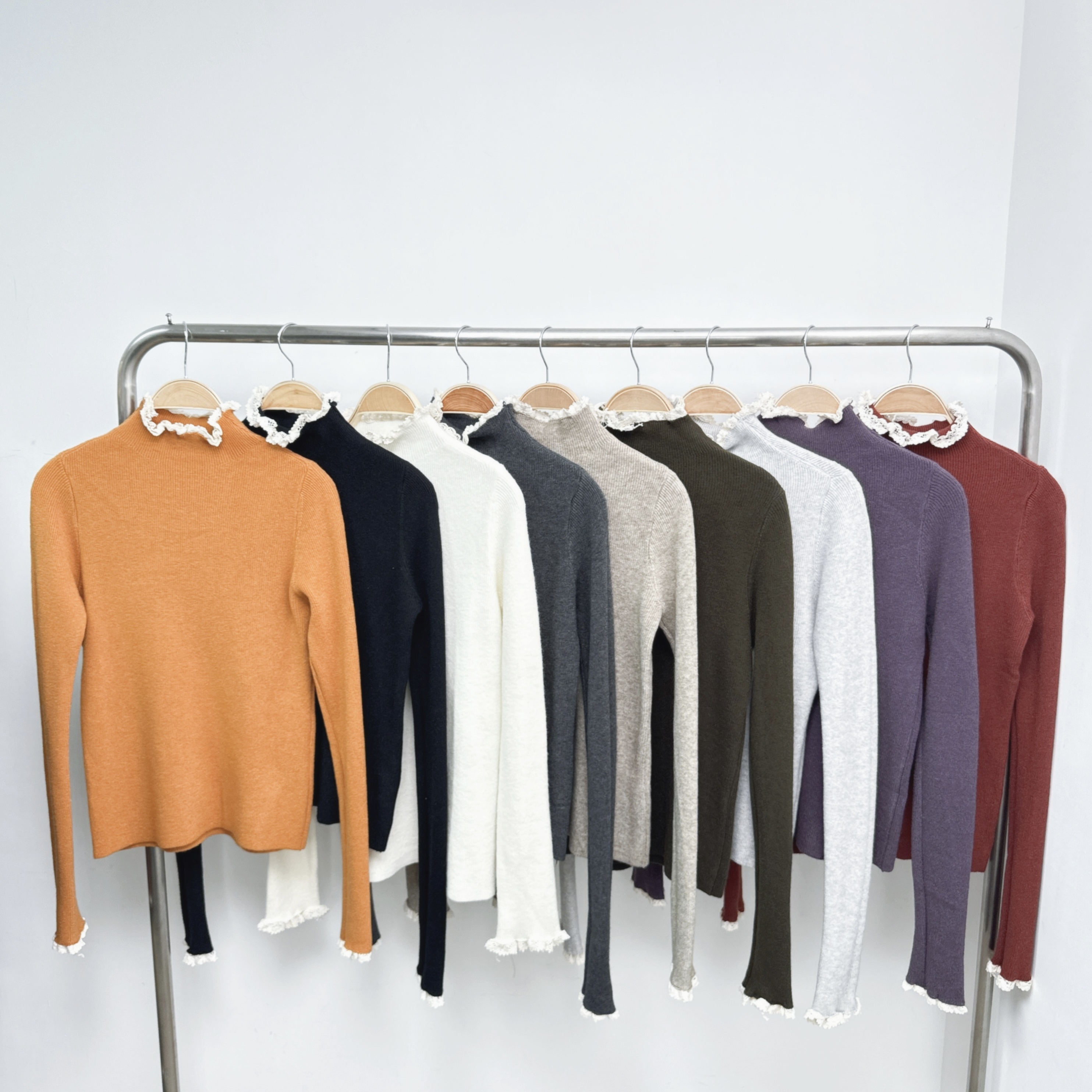 喱士木耳拼邊小企領彈性針織TOP (E19-E27)