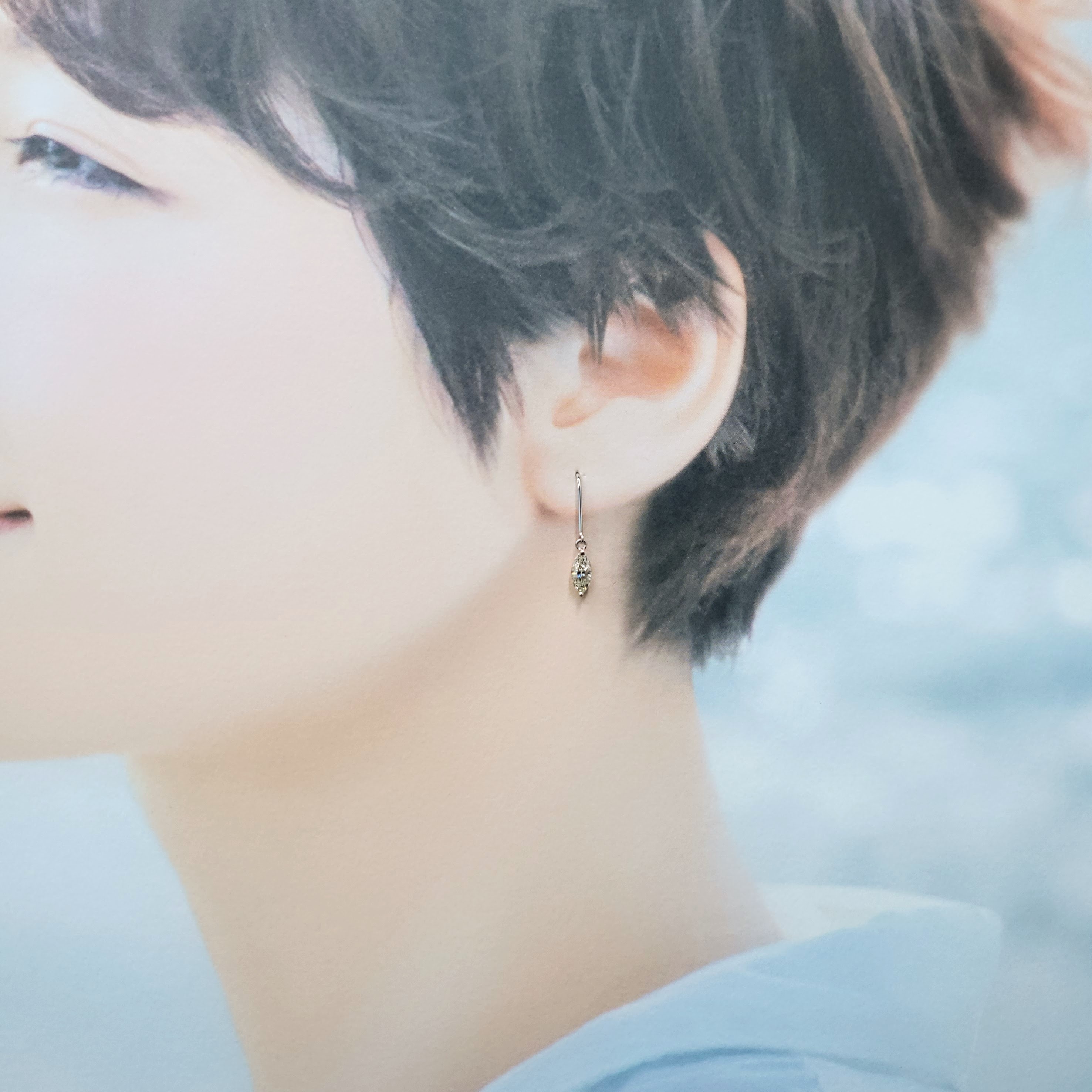 全新18K白金【主石82份欖尖形鑽石】吊耳環