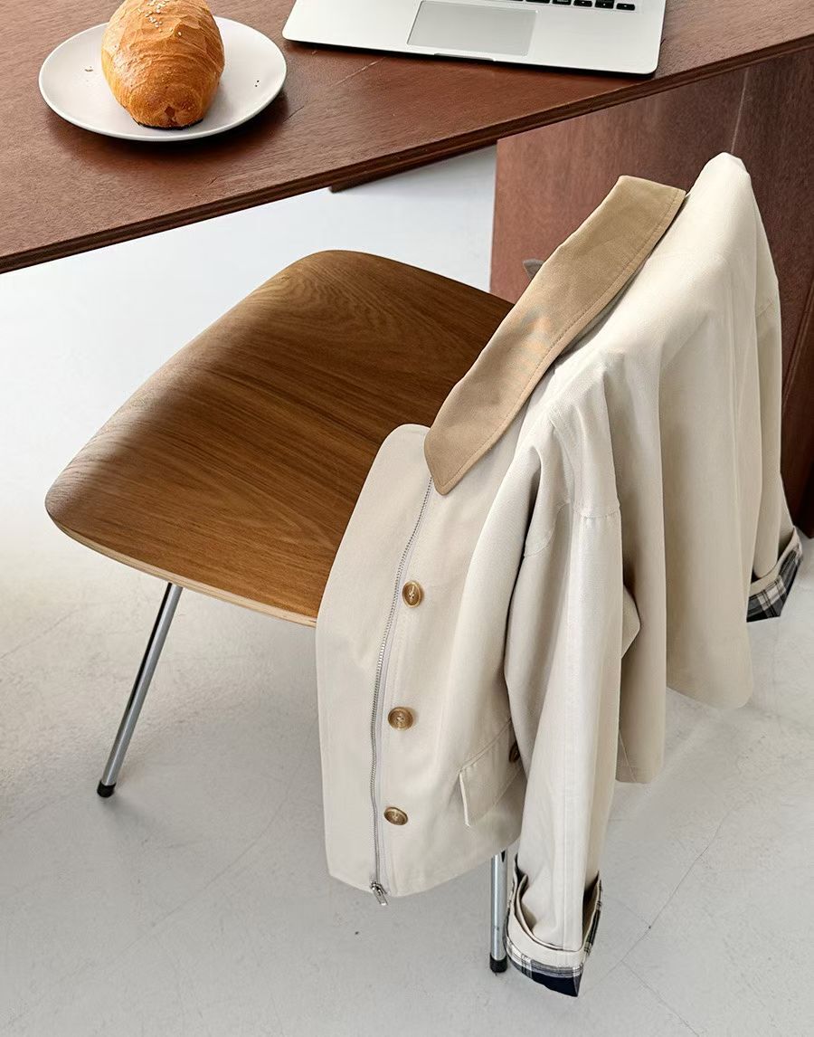 #228N672 琥珀點睛，格子反袖撞色領短jacket