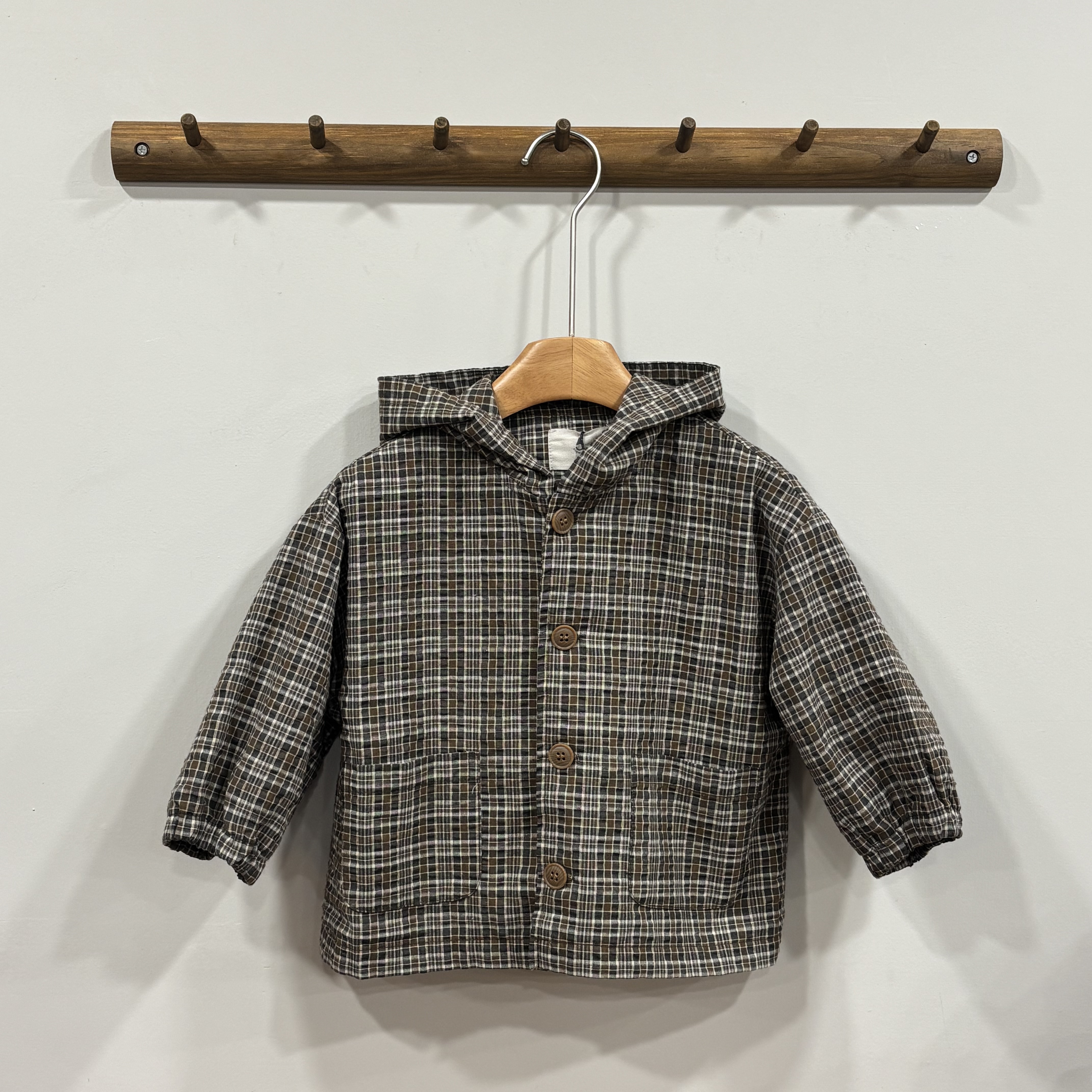 A03944格子口袋連帽外套