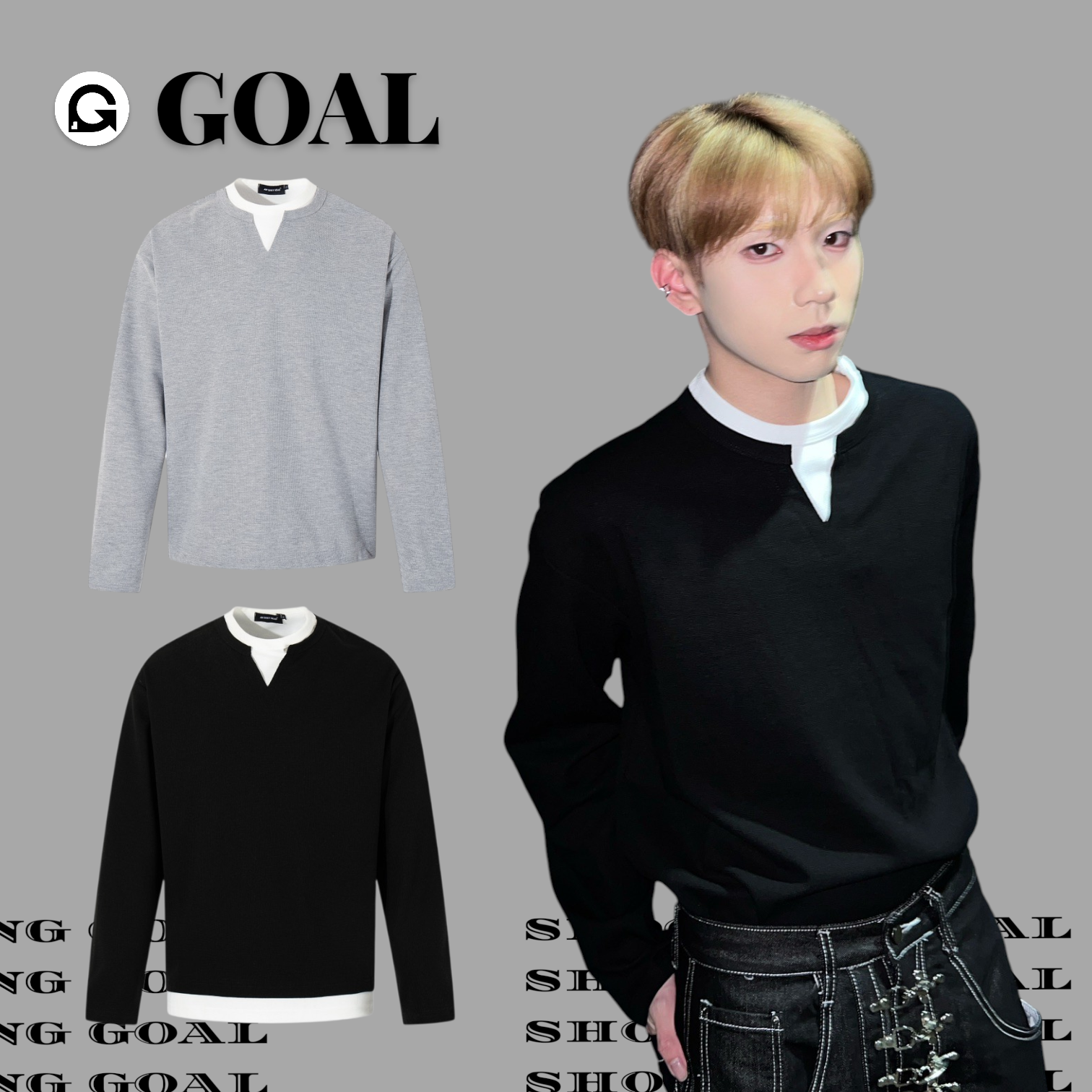 (GOAL) 美式華夫格假兩件長袖 AW25021