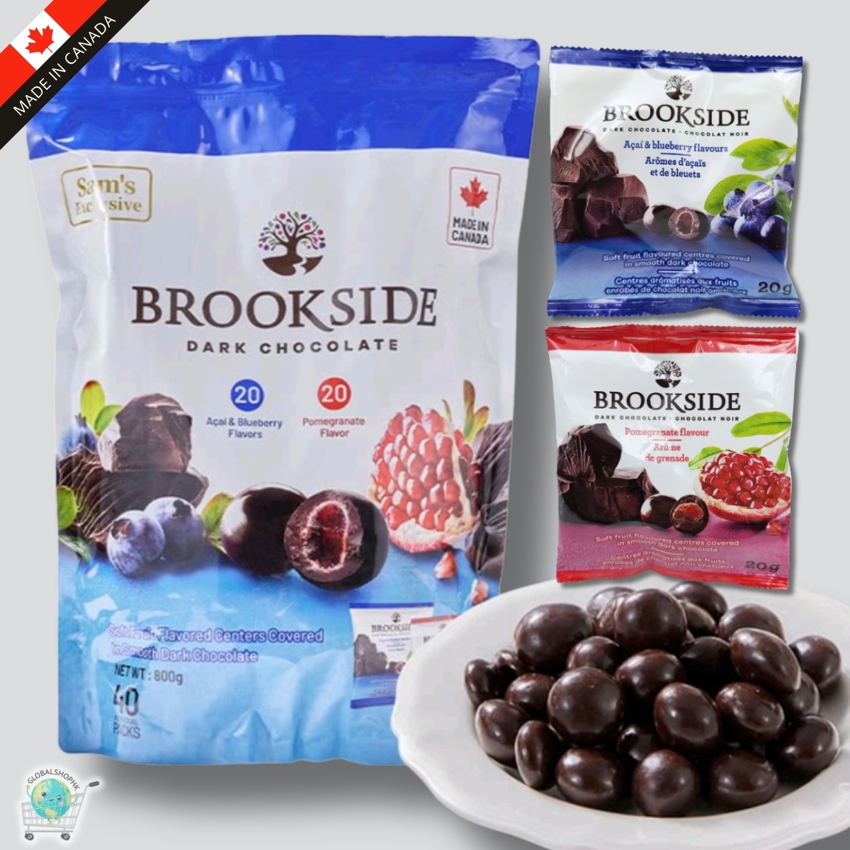 加拿大- Brookside 藍莓 & 石榴味果心黑朱古力, 800g (40小包)