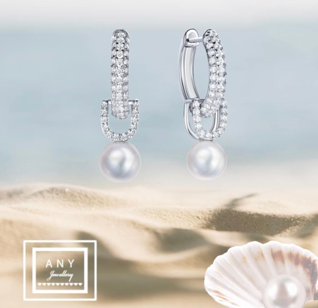 TG019 A5 E4029 8mm 3- Way Wear Crystal Pearl Earrings（鋯石）