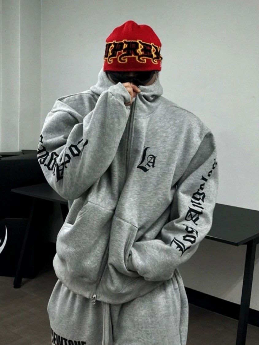 英文字連帽拉鍊外套 HD-057JK