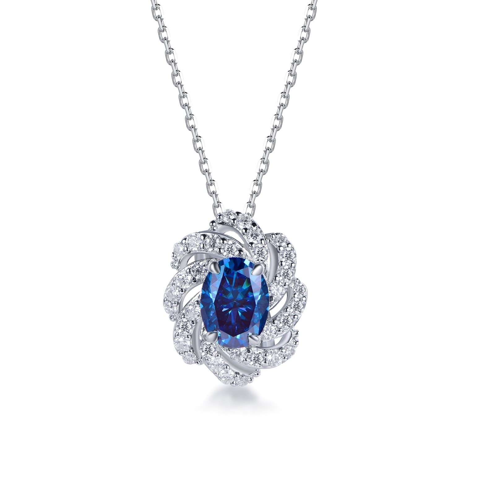 TG028 A14 N2889 1.5 Carat Vivid Blue Moissanite Necklace（莫桑）