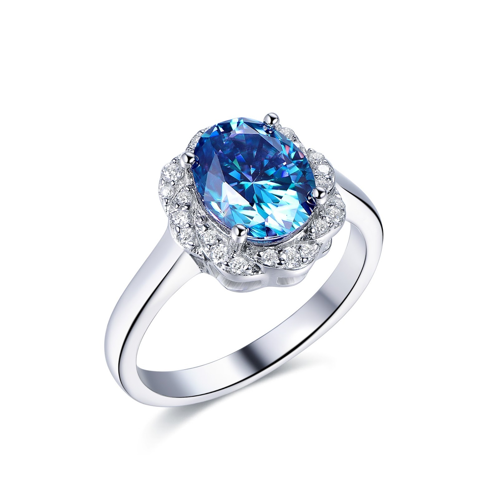 TG030 A16 R6939 2 Carat Vivid Blue Moissanite Ring（莫桑）