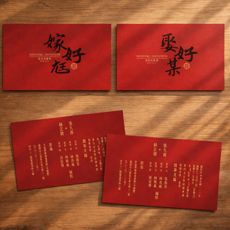 請假喜帖,申請結婚禮金專用喜帖,紅色喜帖,嫁好尪,娶好某,好日子,來喝喜酒喜帖設計