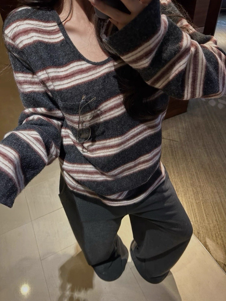 休閒條紋磨毛上衣/二色