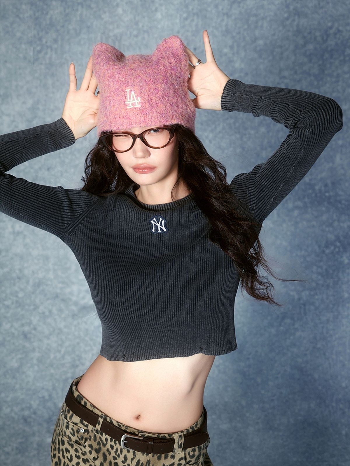 MLB 貓耳 毛絨 毛帽 Karina 綁帶款