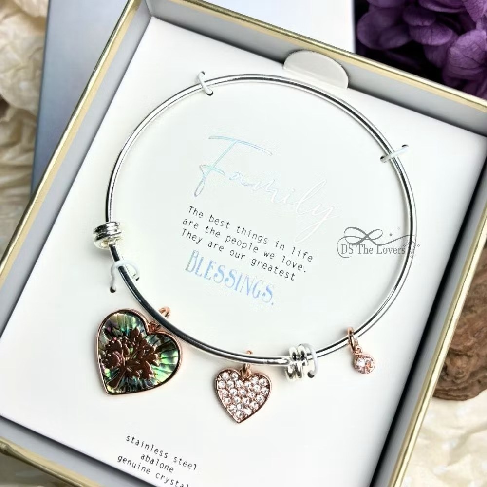 美國 Unwritten ｜生命之樹幻彩鮑魚貝14K金雙心手環 (附原廠禮盒)