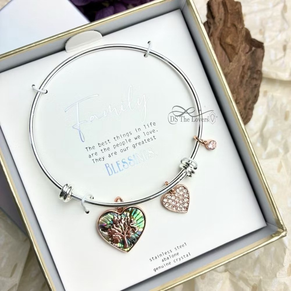 美國 Unwritten ｜生命之樹幻彩鮑魚貝14K金雙心手環 (附原廠禮盒)