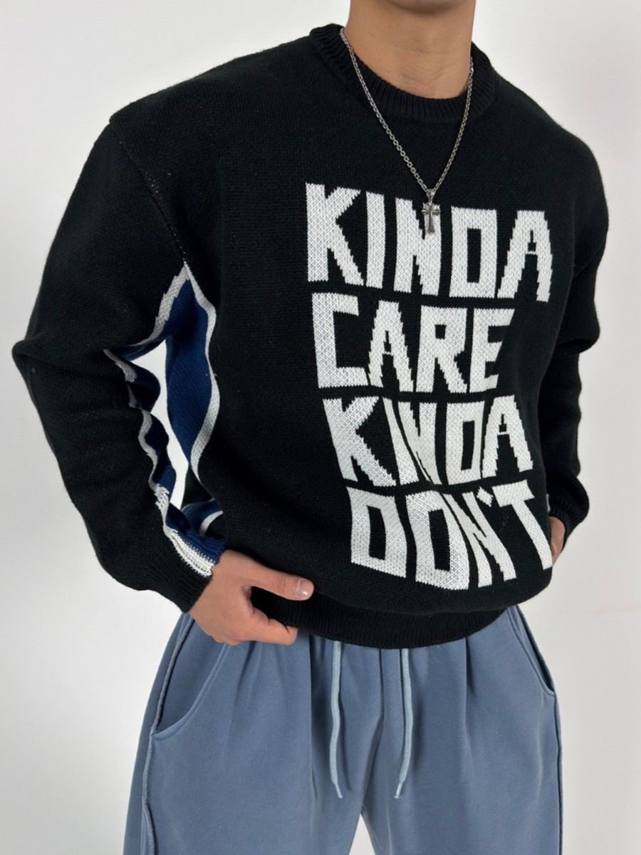 拼色英文字針織衫 HD-066T