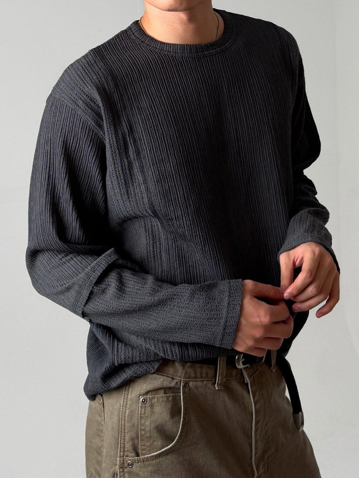 Kenny Crinkle 拼接紋理針織袖T卹