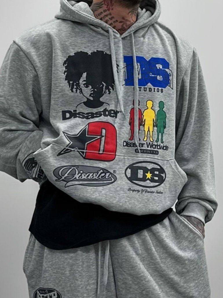 英文字圖案連帽衛衣(薄抓毛底) HD-067T