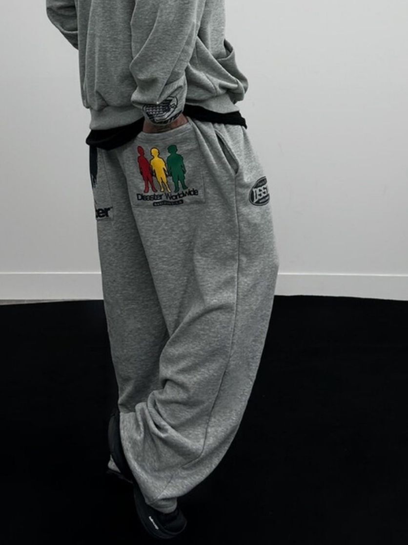 英文字圖案可束腳運動褲(薄抓毛底) HD-068P