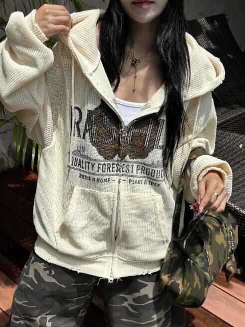 英文字圖案連帽拉鍊外套 GATHER-048JK