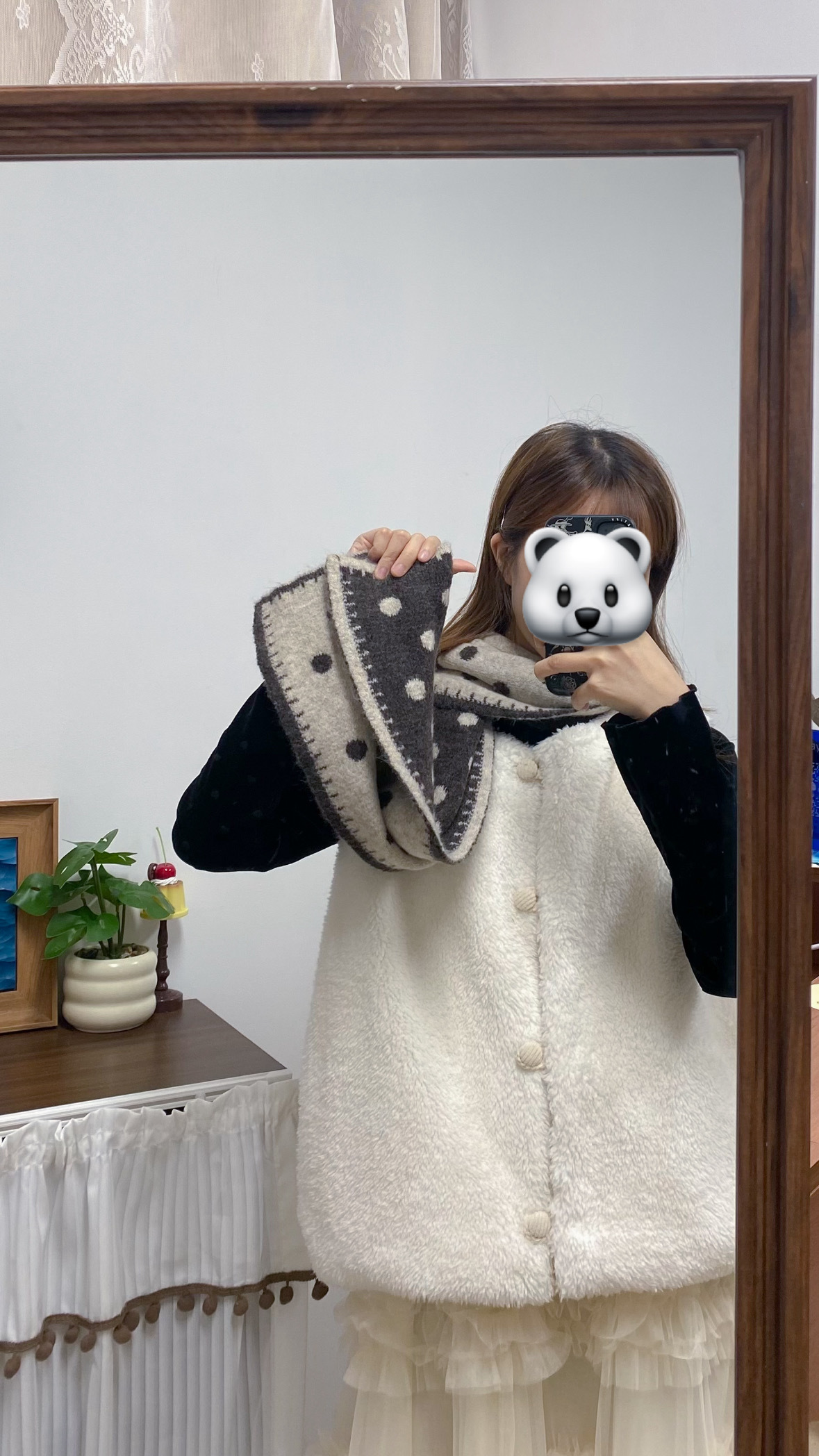 波點雙面頸巾(黑/啡)