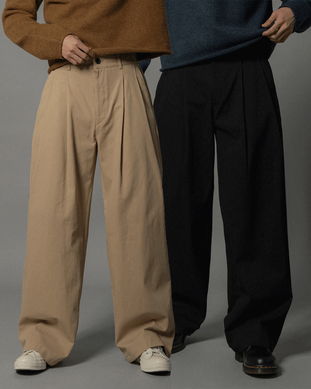 雙褶半鬆緊休閒褲