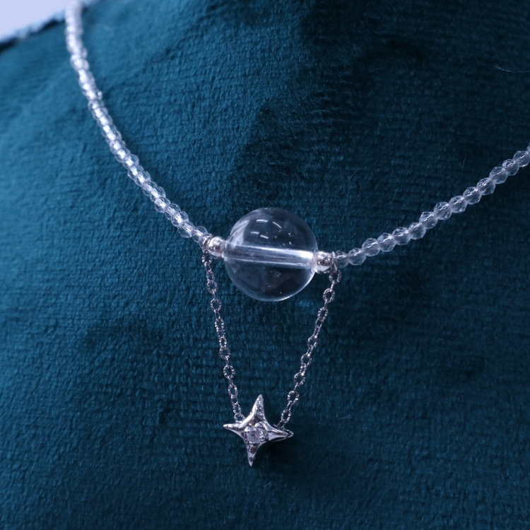星語流光 白水晶銀色星星項鍊 獨家設計款
