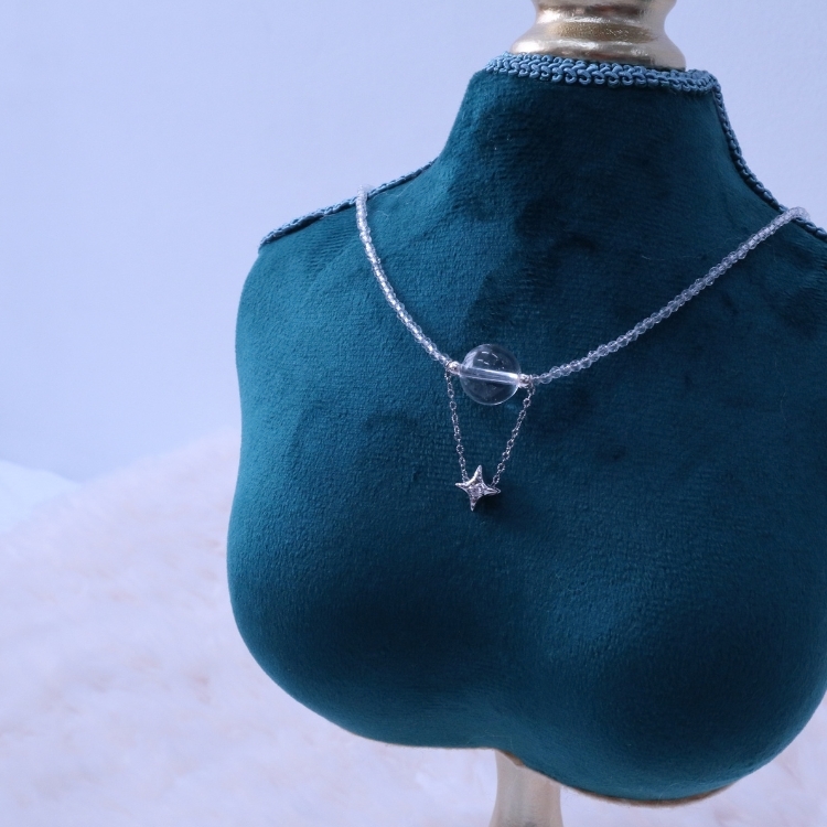 星語流光 白水晶銀色星星項鍊 獨家設計款