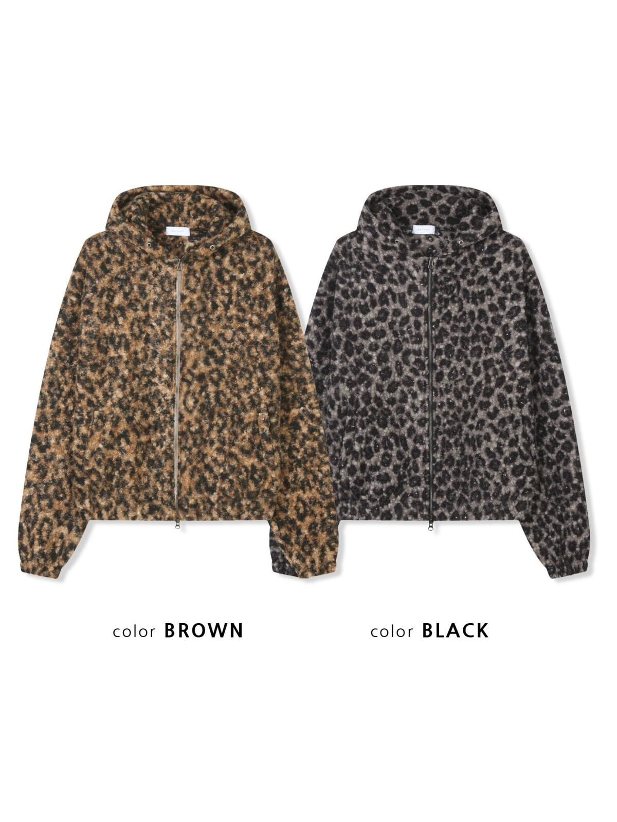 豹紋連帽拉鍊外套 GATHER-055JK
