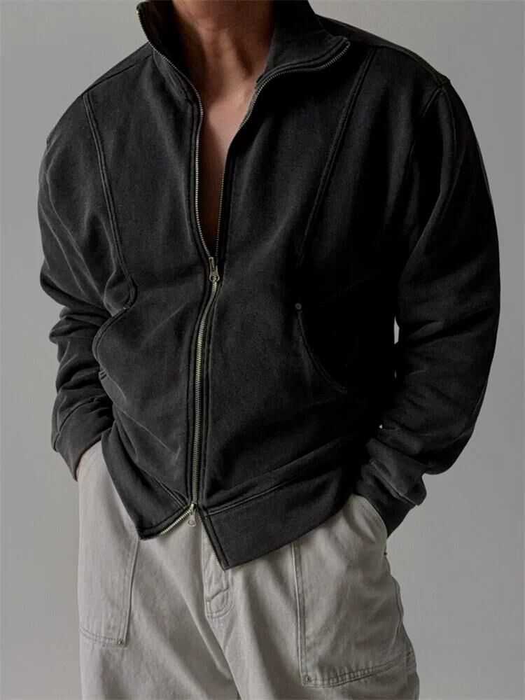 洗水淨色反領拉鍊外套 REMAIN-026JK