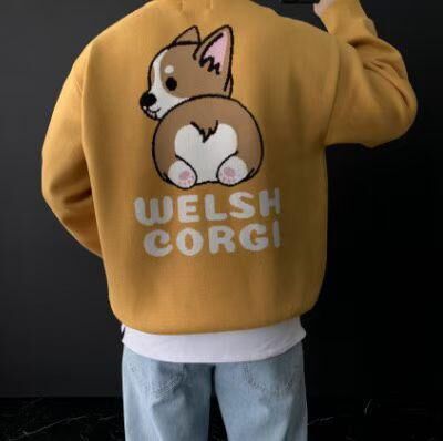 圓領狗仔圖案英文字針織衫 BARON-128T