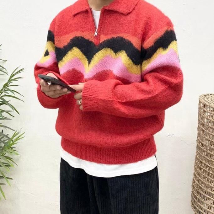 反領亂紋圖案針織衫 BARON-135T