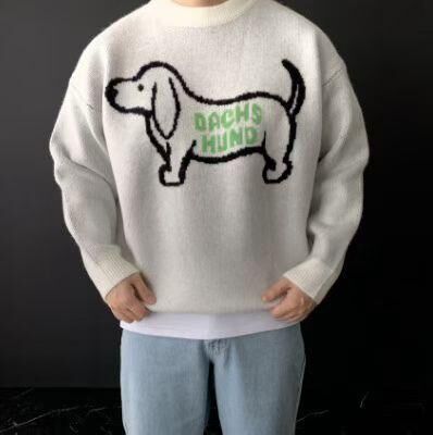 圓領狗仔圖案英文字針織衫 BARON-126T