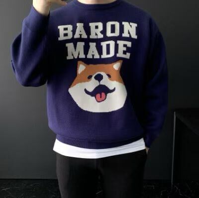 圓領狗仔圖案英文字針織衫 BARON-130T