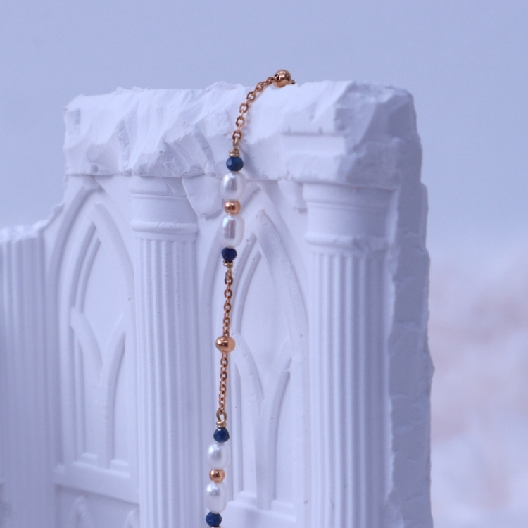 靜夜落海的溫柔 青金石 天然珍珠 長條細珠 項鍊