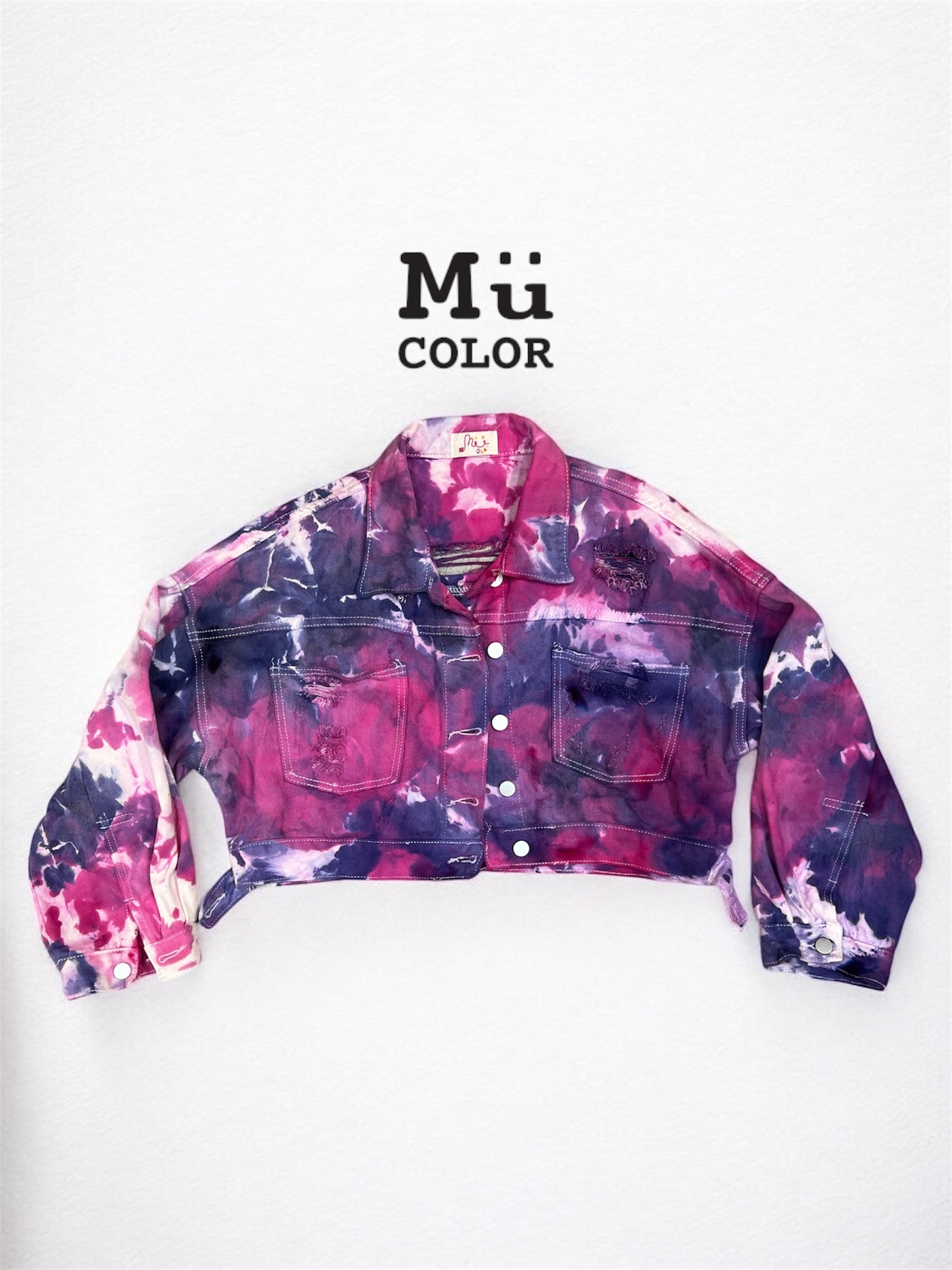 慕慕卡樂 / ice dyed jacket 手染短版牛仔外套 / 梅果紅