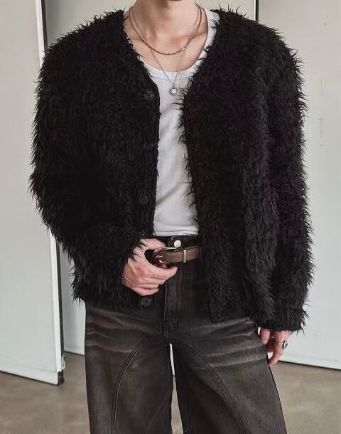 淨色毛毛開胸外套 GARMENTS-064JK