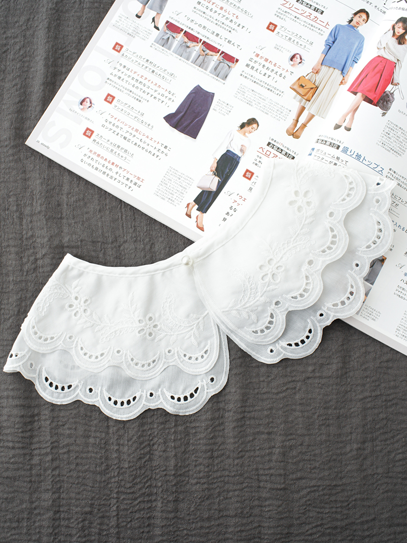 復古輕甜繡花珍珠釦領片